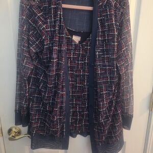 Chico's Black Knit Cardigan and Tank Set with Pink & White Grid